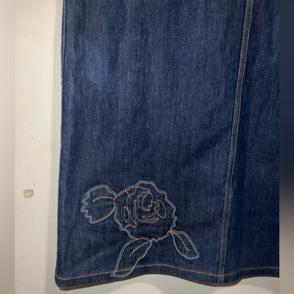 NWOT Ganni Appliquéd Floral-Embroidered Mid-Rise Stretch-Organic Denim MaxiSkirt - Picture 6 of 17